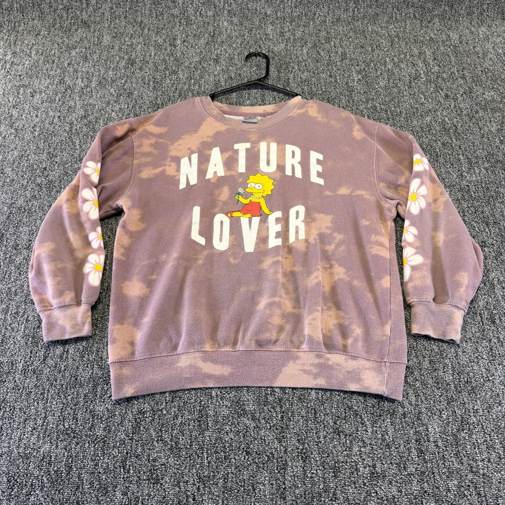 The Simpsons Nature Lover Lisa Sweatshirt Women's M Mauve Tie Dye Fleece Lined